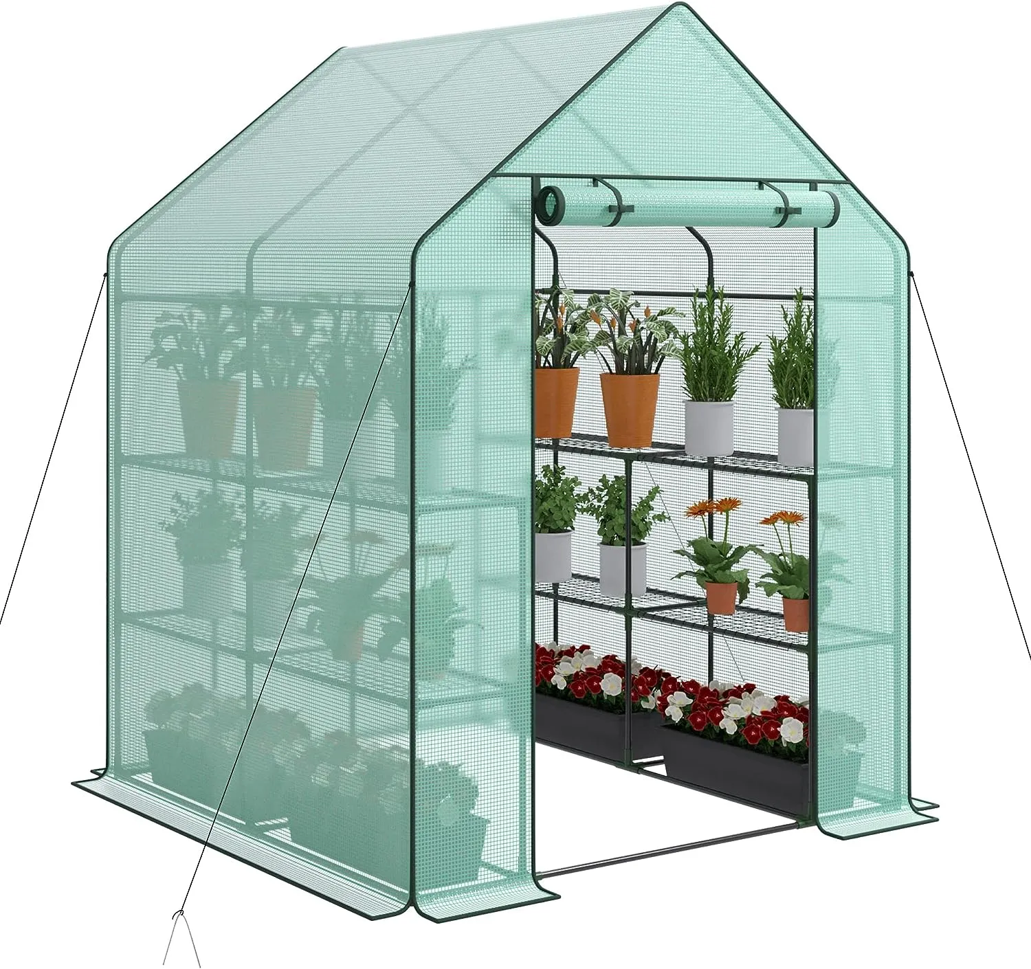 4 Tier Mini Greenhouse Indoor Outdoor with PE Cover and Roll-Up Zipper Door, Portable Greenhouse Tent Grow Seeds & Seedlings, 27x19x63-Inch