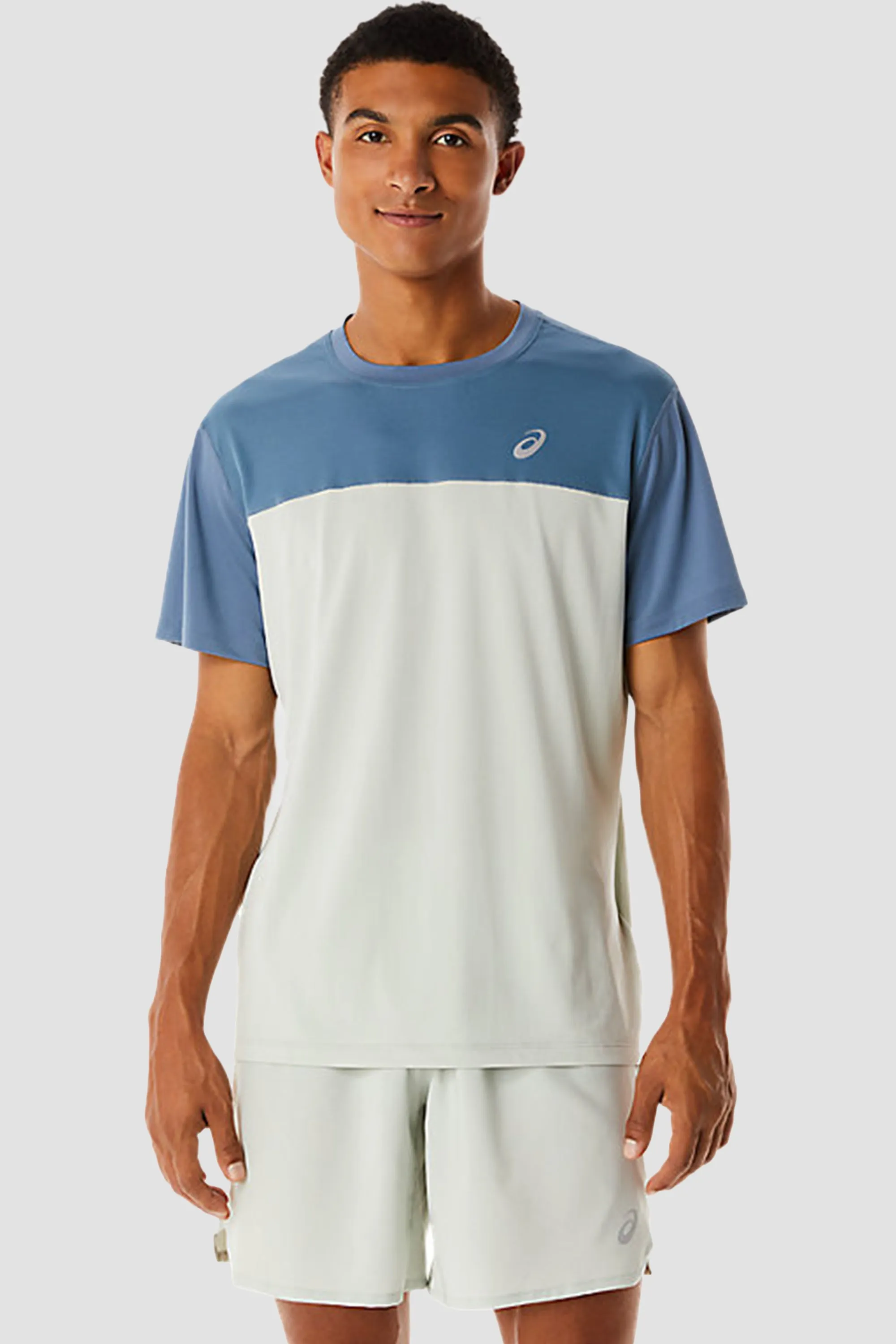 ASICS Men's Race SS Top in Steel Blue/Light Sage