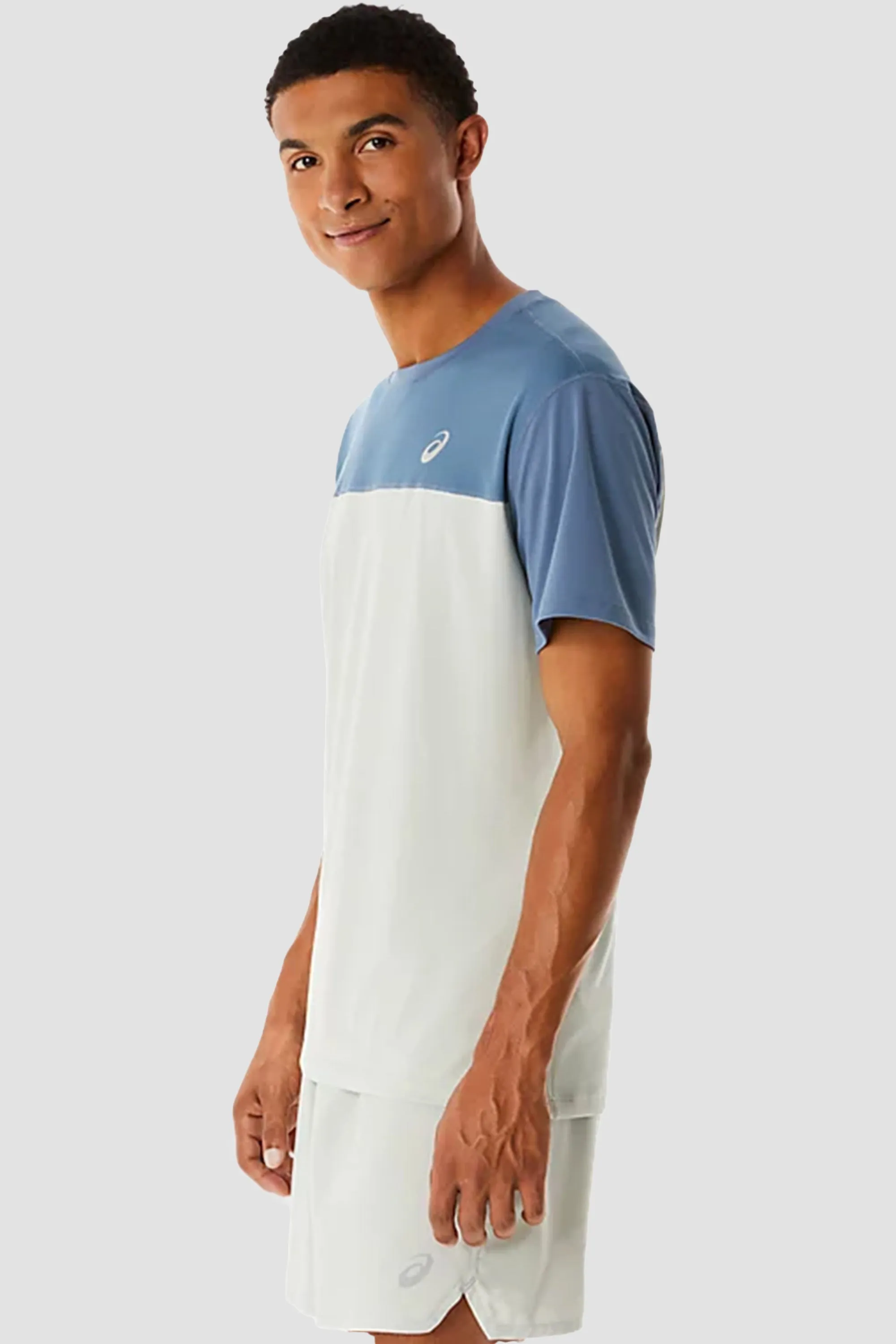 ASICS Men's Race SS Top in Steel Blue/Light Sage