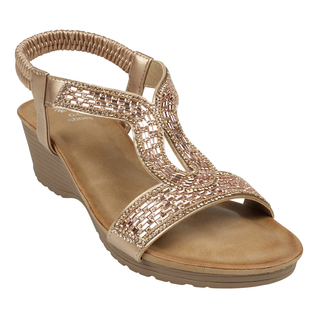 Celestia Rose Gold Cut Out Slingback Wedge Sandals