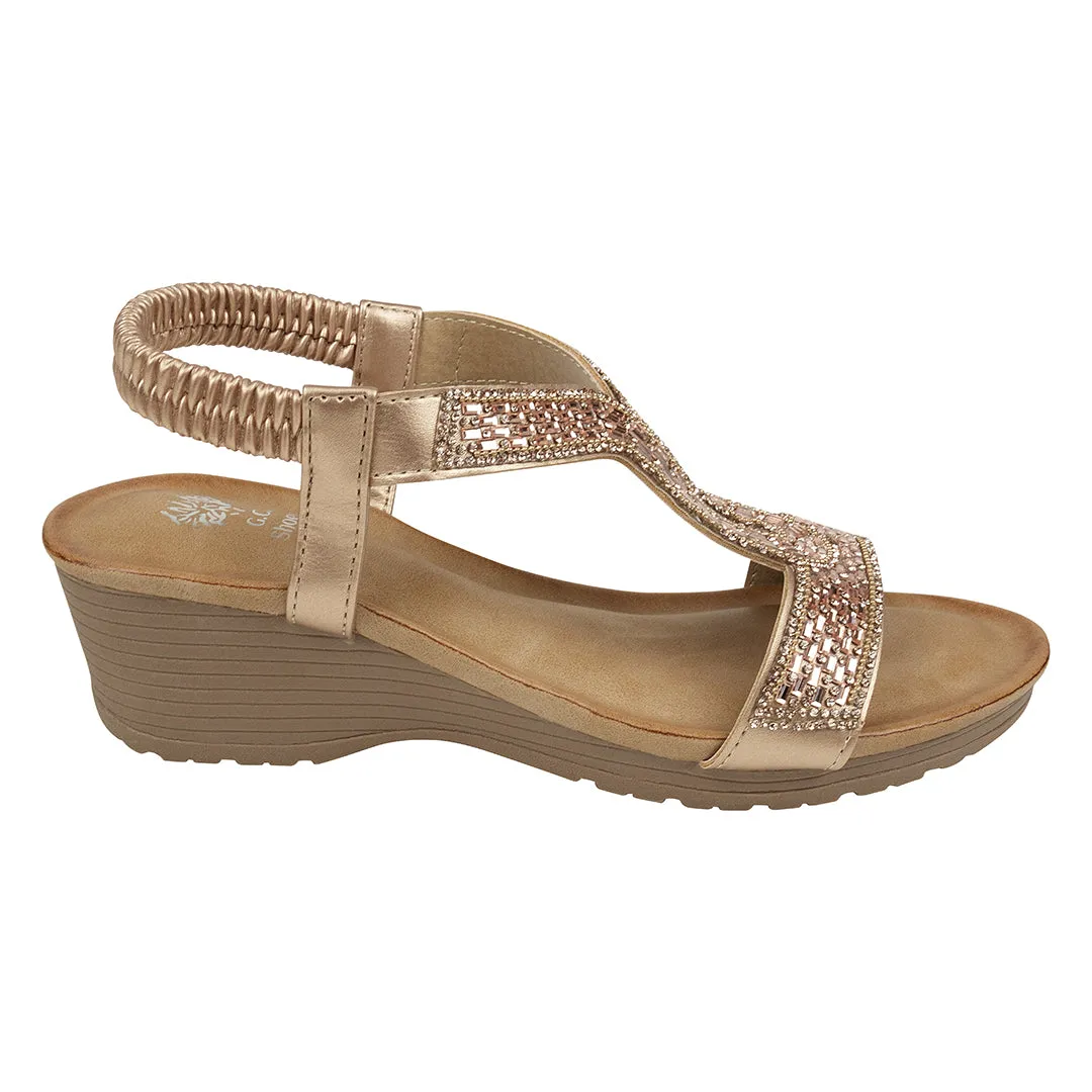 Celestia Rose Gold Cut Out Slingback Wedge Sandals