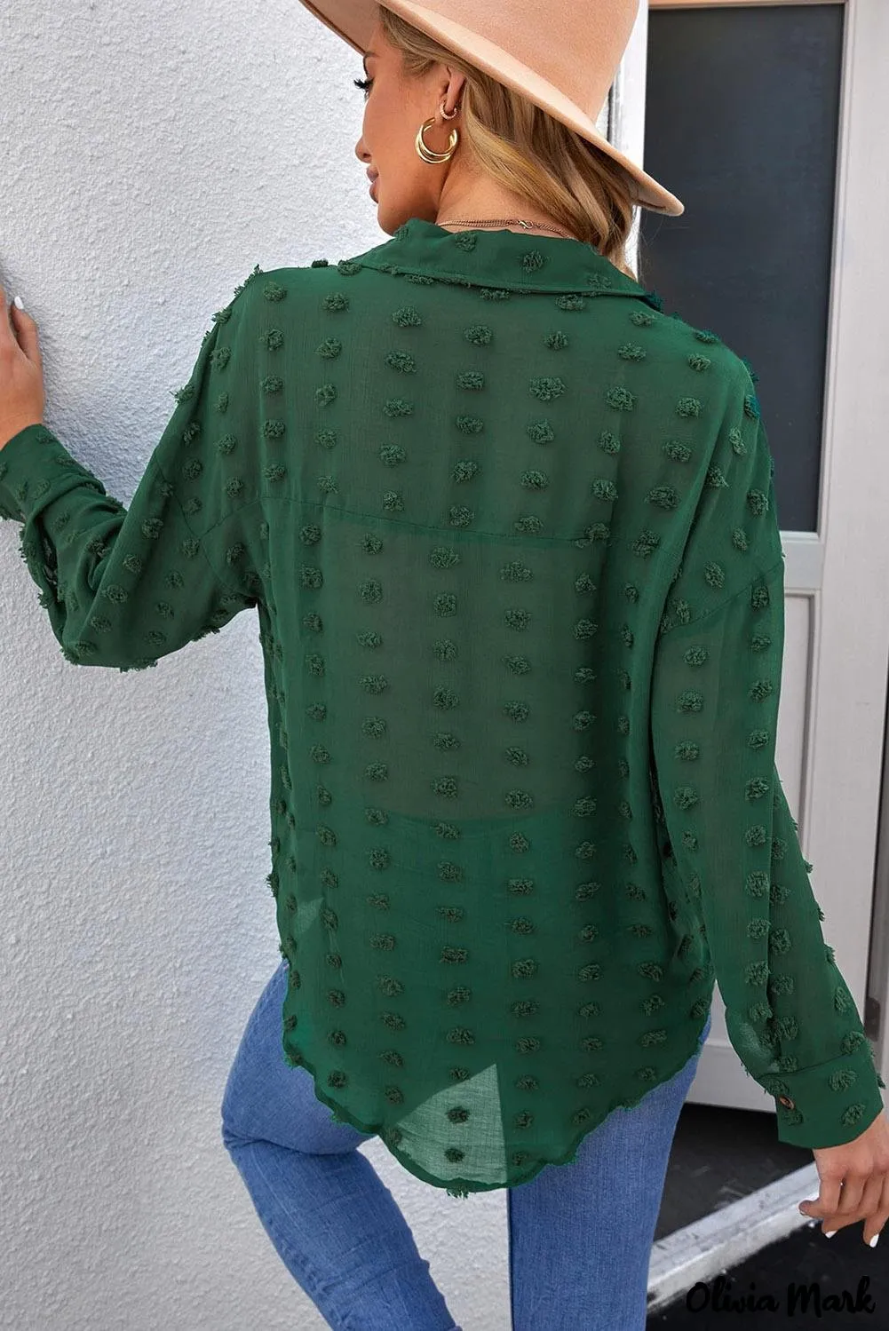 Deanwangkt - Green Polka Dot Long Sleeve Button Pocket Shirt