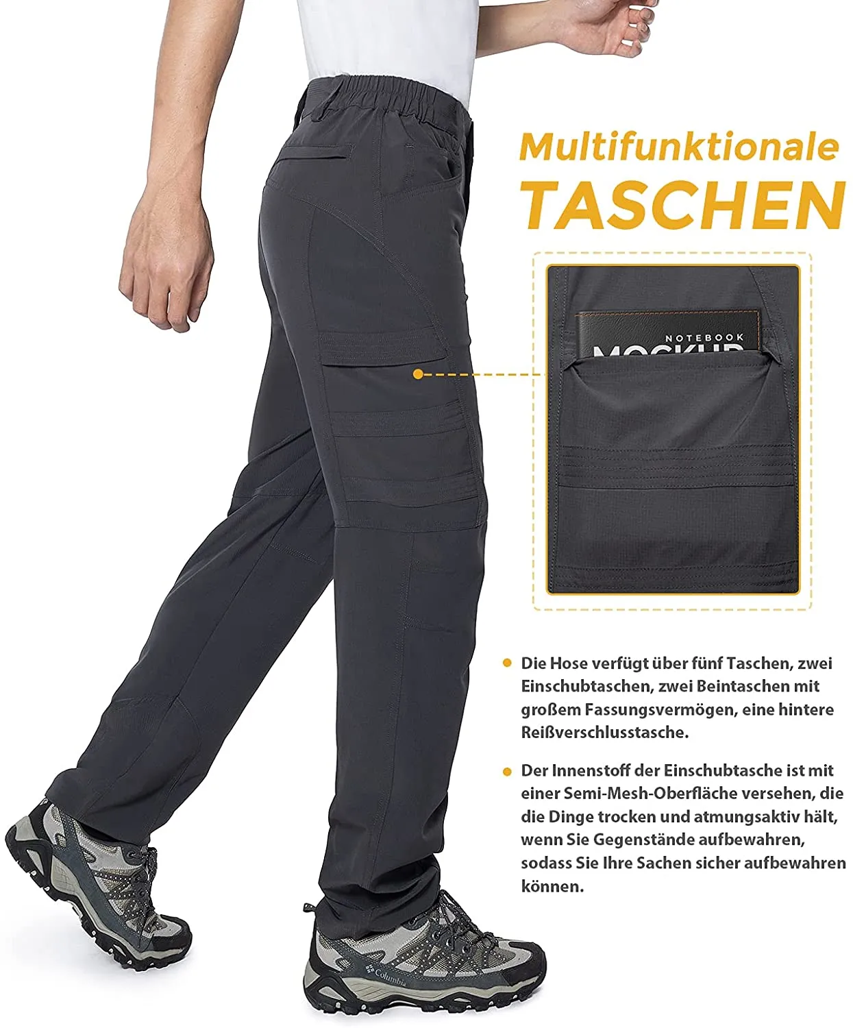 Hiauspor Herren Wanderhose Trekkinghose Loose Fit Leichte elastische Stretch Sporthose Freizeithose Sommer Männer Outdoor Arbeitshose Camping Felsklettern Casual