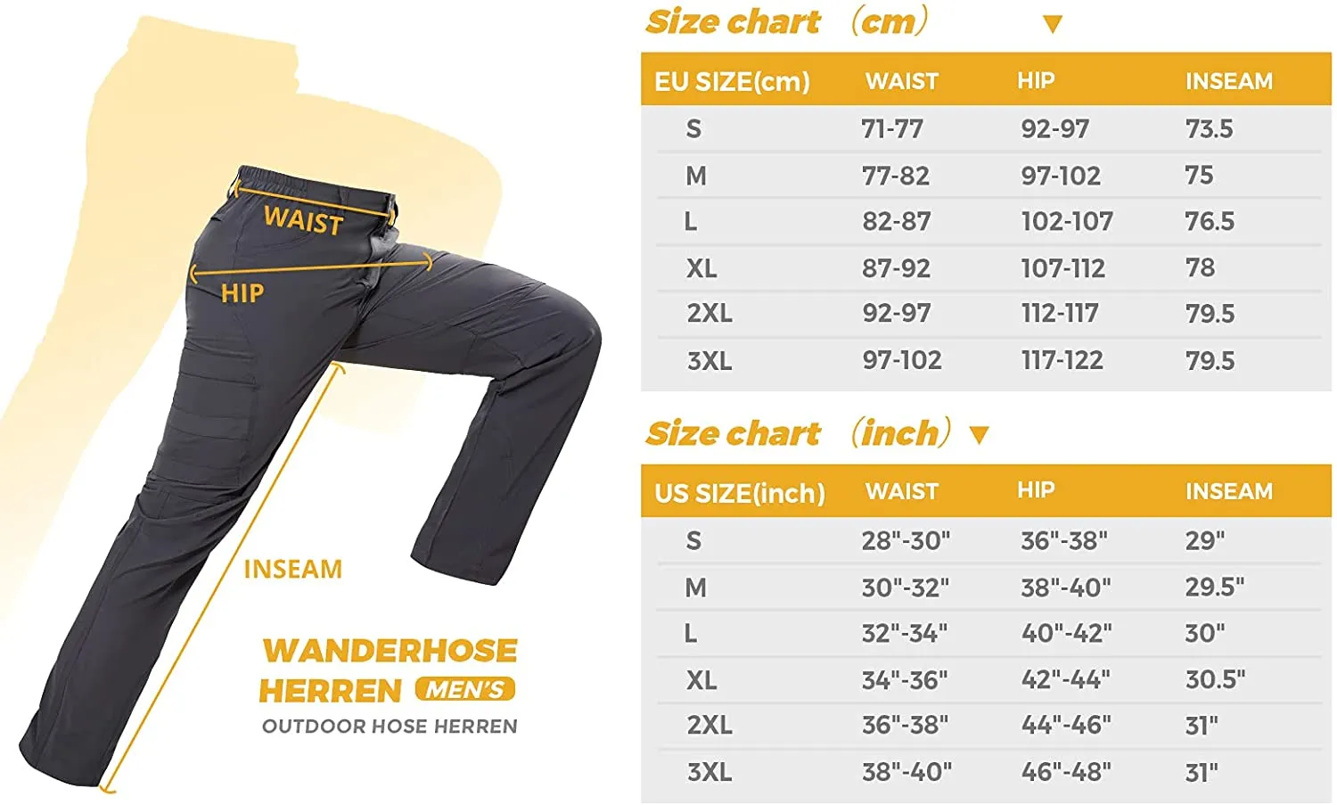 Hiauspor Herren Wanderhose Trekkinghose Loose Fit Leichte elastische Stretch Sporthose Freizeithose Sommer Männer Outdoor Arbeitshose Camping Felsklettern Casual