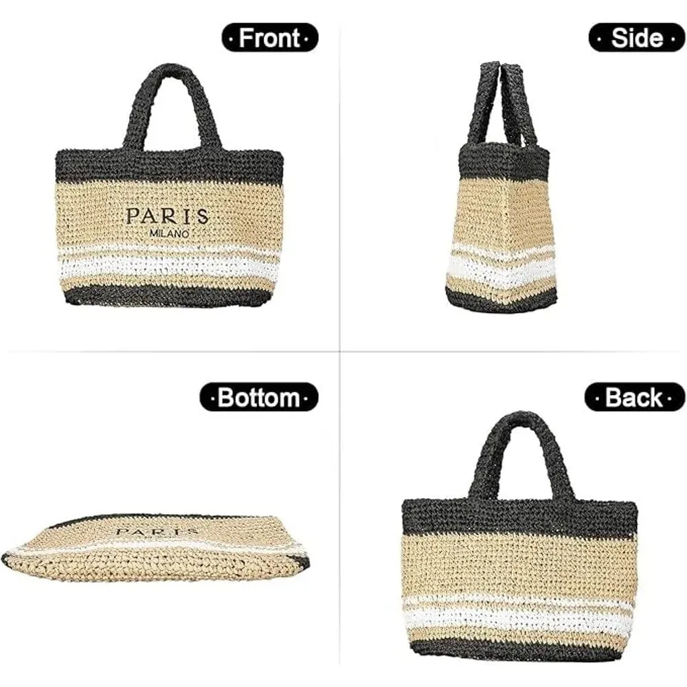 Large Straw Beach Bag – Woven Shoulder Tote Bag – Paris/Milano