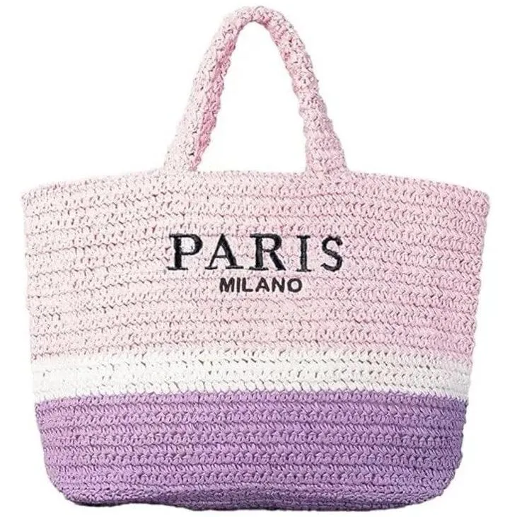 Large Straw Beach Bag – Woven Shoulder Tote Bag – Paris/Milano