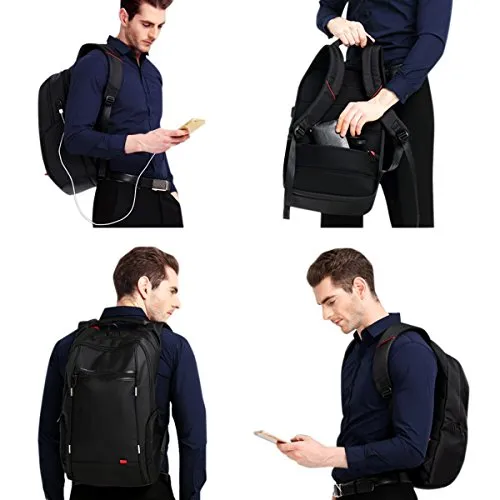 LUXUR 37L Laptop Backpack USB Charging Port Nylon Casual School Business Travel Daypack