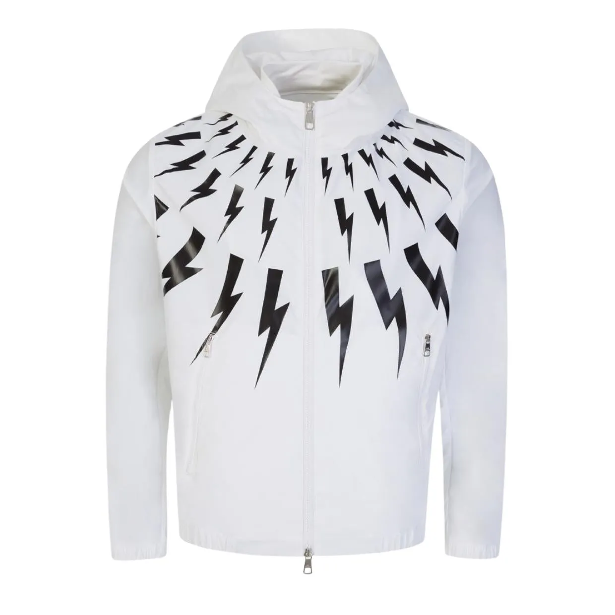 Neil Barrett Thunderbolt White Hooded Windbreaker Jacket