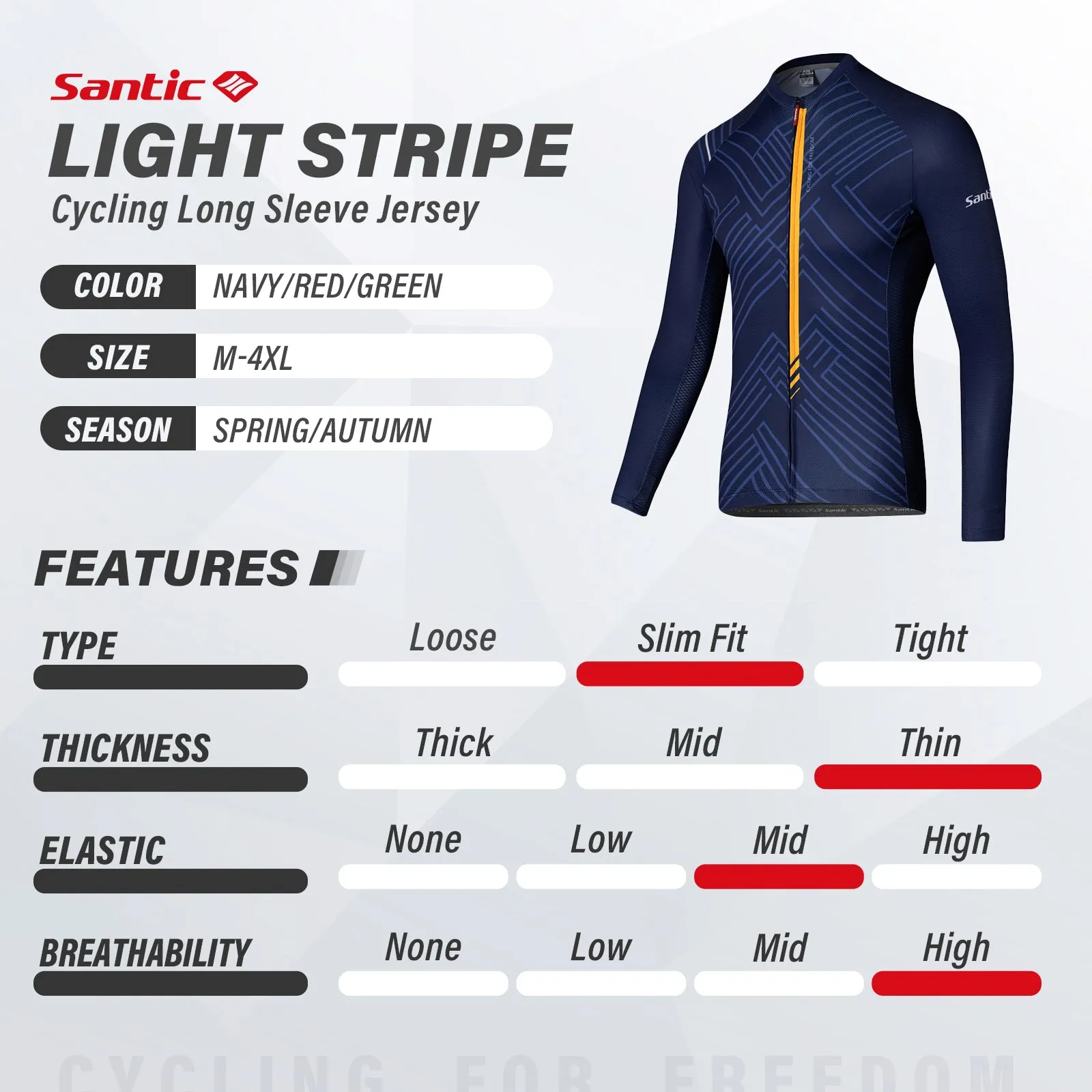 Santic Light Stripe Navy Men’s Cycling Jersey Long Sleeve