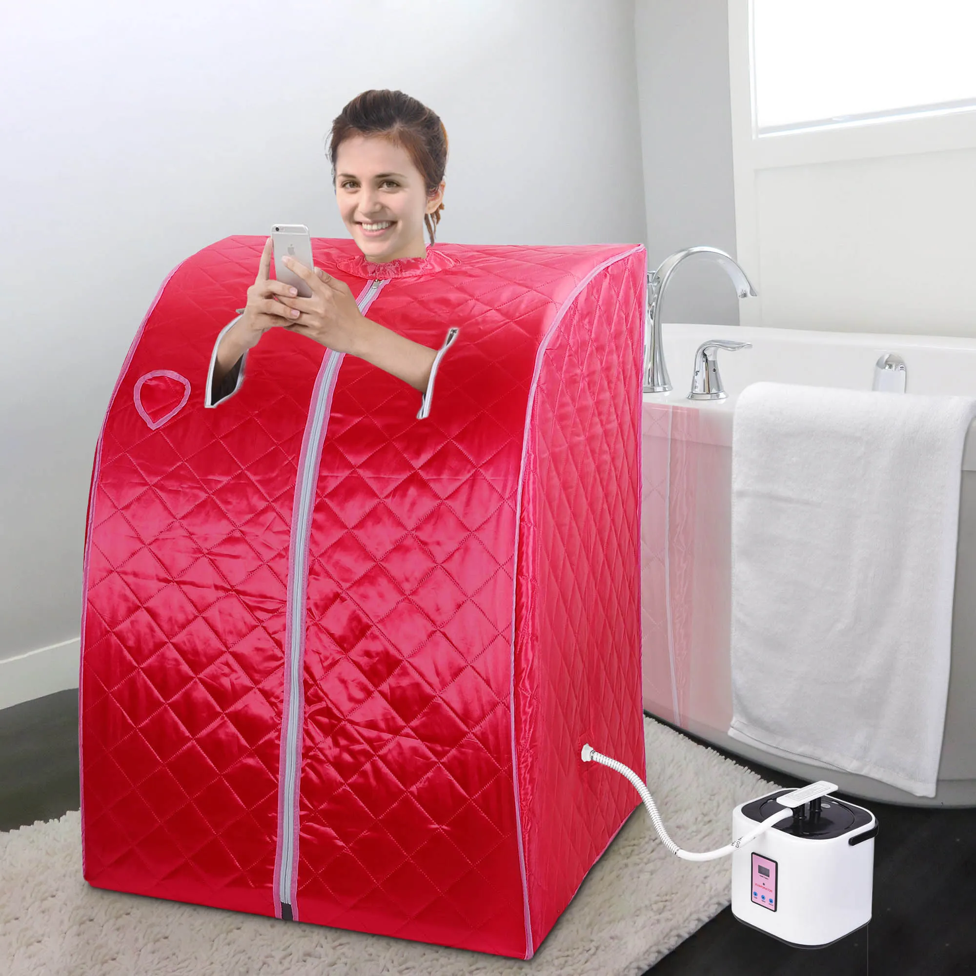 TheLAShop Portable Sauna Tent Steam SPA w/ Chair Remote Rose Red 2L